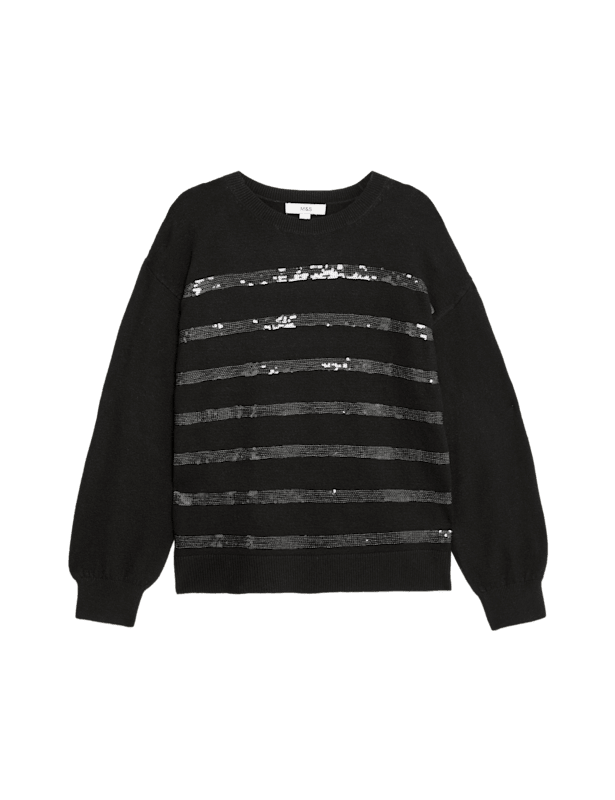 Sequin Stripe Crew Neck Jumper