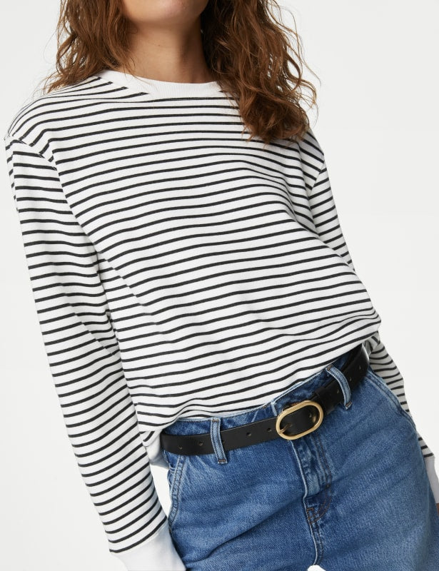 Pure Cotton Striped Crew Neck Sweatshirt