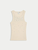 Cotton Rich Embellished Crew Neck Vest Top