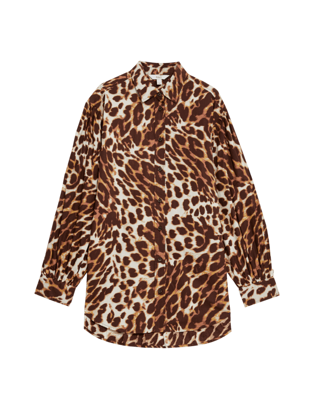 Pure Cotton Animal Print Collared Shirt