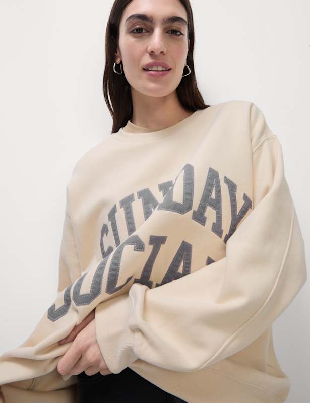 Pure Cotton Slogan Relaxed Sweatshirt