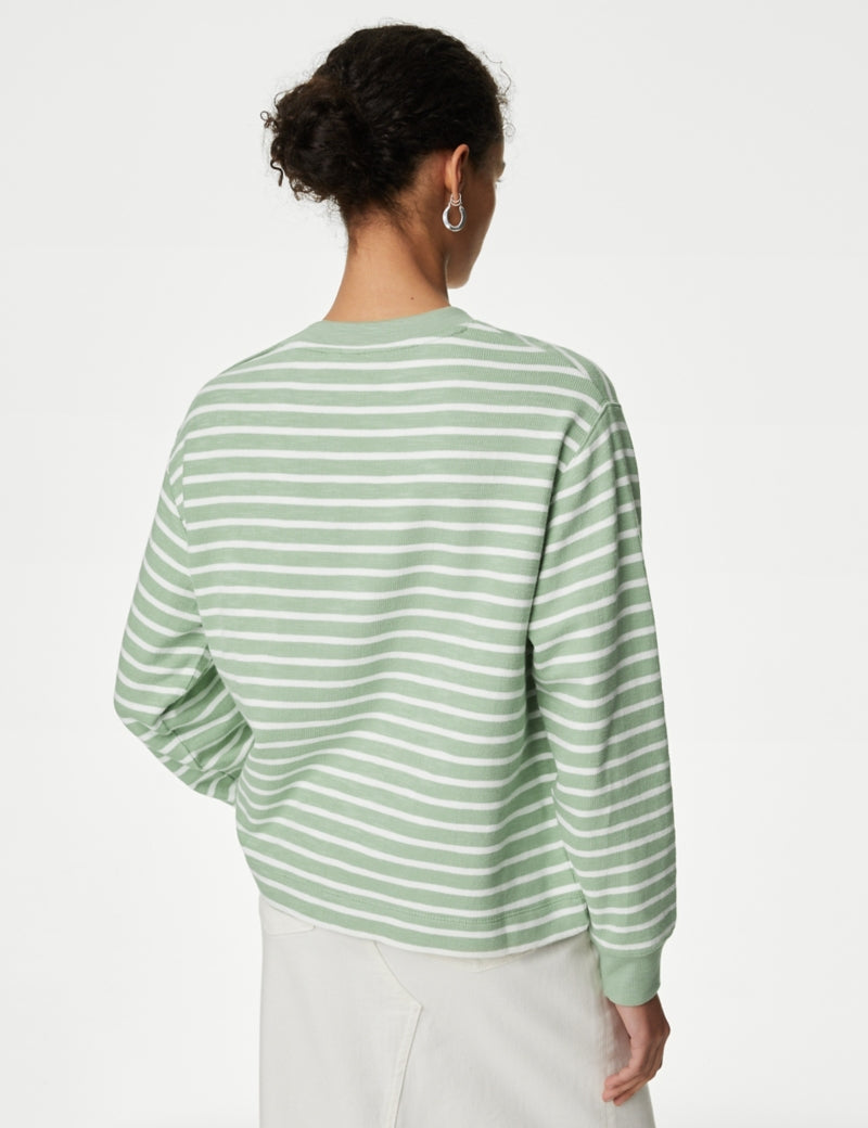 Cotton Rich Striped Crew Neck Sweatshirt