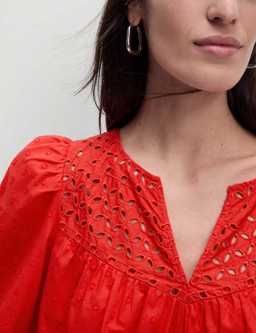 Pure Cotton Broderie Textured Blouse