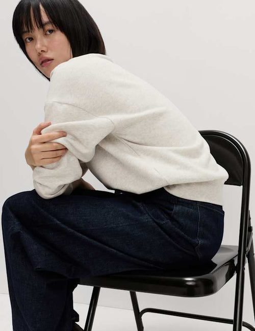 Cotton Rich Crew Neck Relaxed Sweatshirt