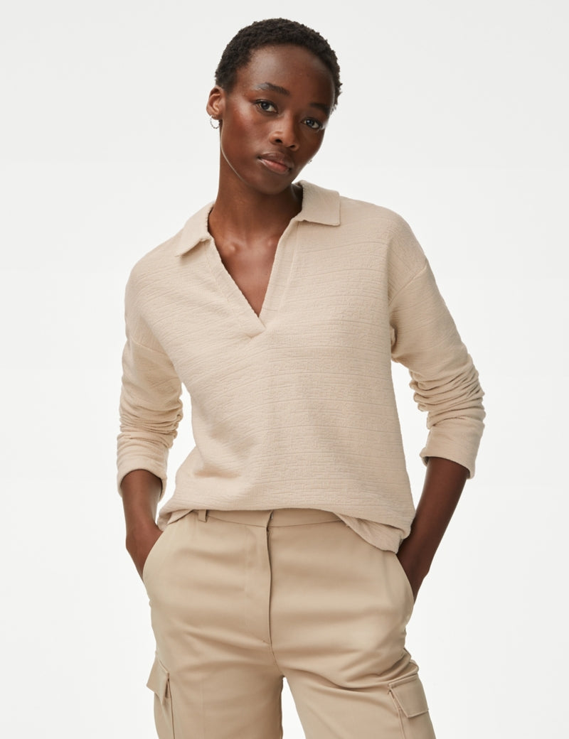 Pure Cotton Textured Collared Top