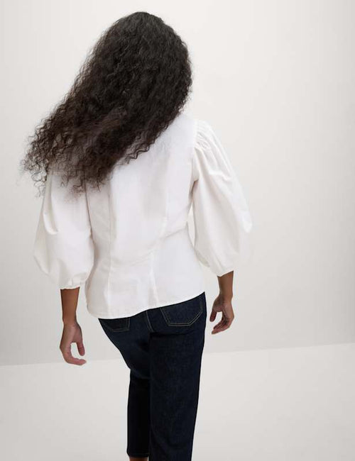 Pure Cotton Puff Sleeve Button Through Blouse