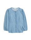Denim Button Through Puff Sleeve Blouse