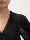 Dobby Textured V-Neck Long Sleeve Blouse