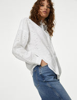 Pure Cotton Broderie Collared Shirt