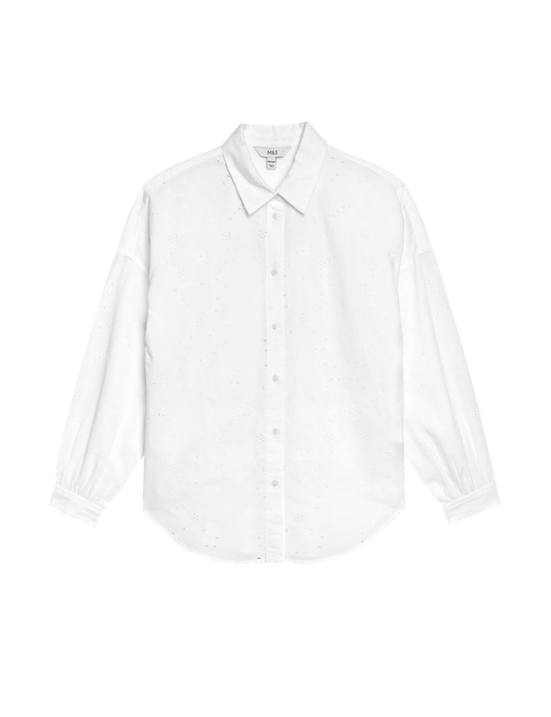 Pure Cotton Broderie Collared Shirt