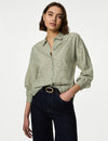 Pure Cotton Broderie Collared Shirt