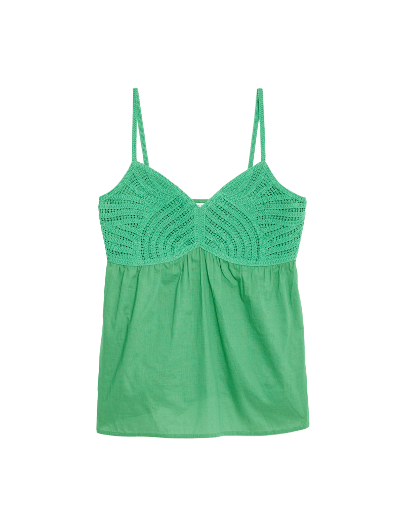 Pure Cotton V-Neck Textured Cami Top