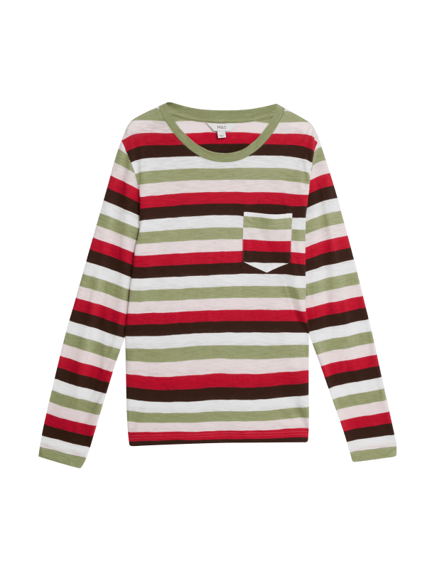 Pure Cotton Striped Pocket T-Shirt