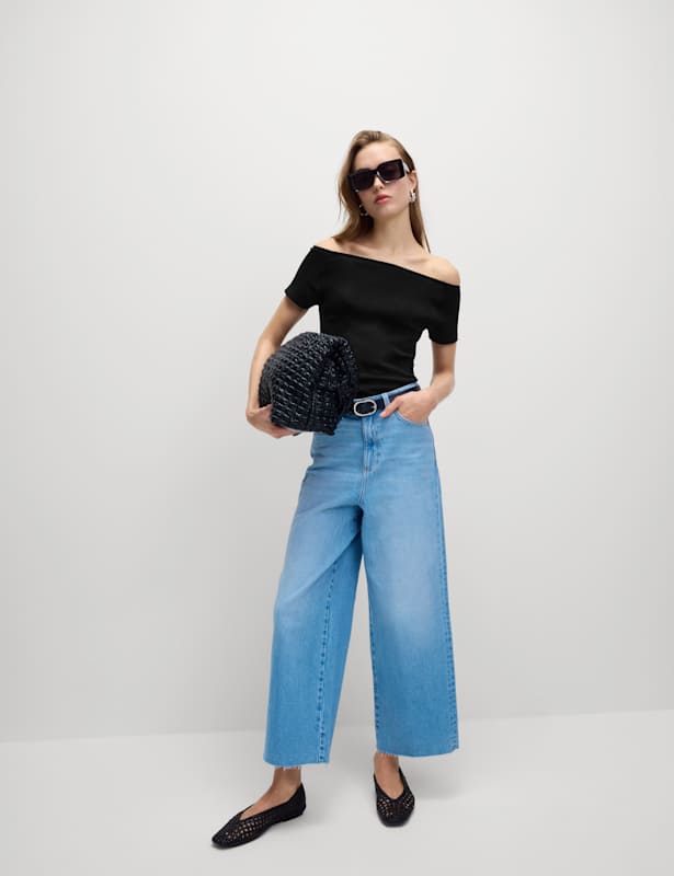 Pure Cotton Slim Fit Off The Shoulder Top