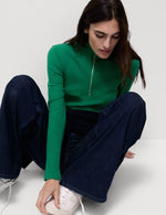 Cotton Rich Ribbed Half Zip Top