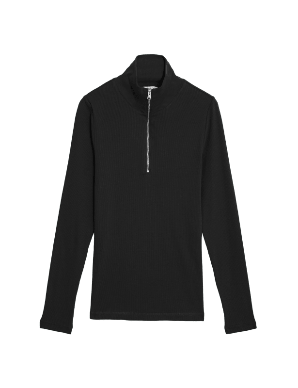 Cotton Rich Ribbed Half Zip Top