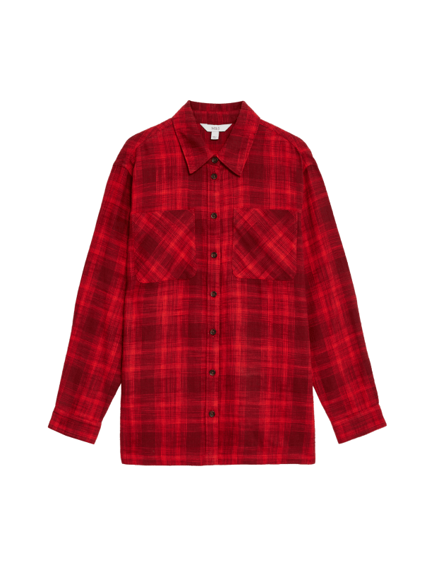 Pure Cotton Checked Collared Utility Shirt