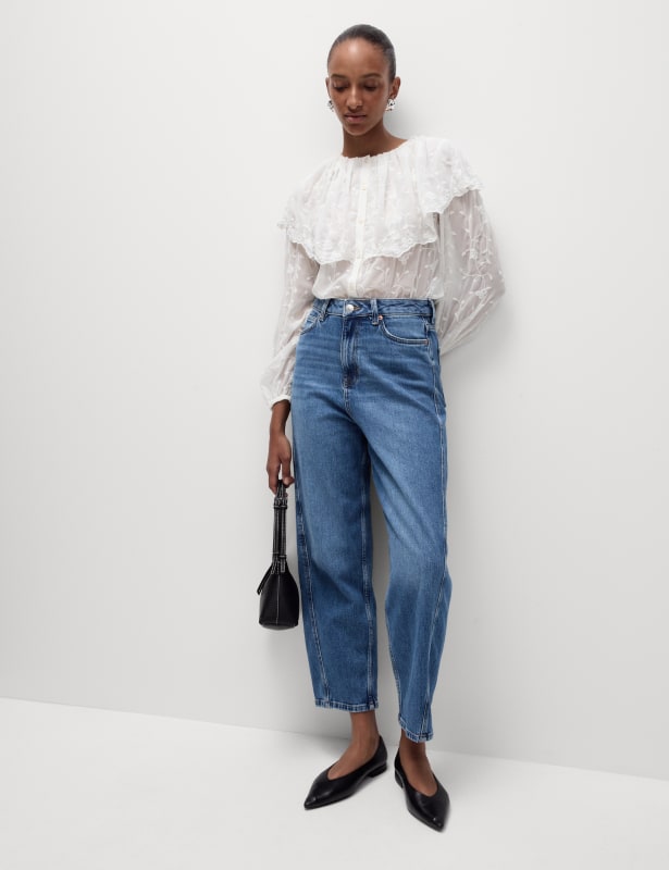 Lace Crew Neck Ruffle Blouse