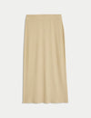 Cotton Blend Ribbed Midi Column Skirt