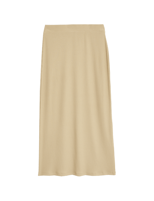 Cotton Blend Ribbed Midi Column Skirt