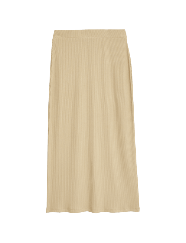 Cotton Blend Ribbed Midi Column Skirt