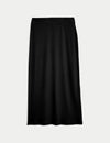 Cotton Blend Ribbed Midi Column Skirt