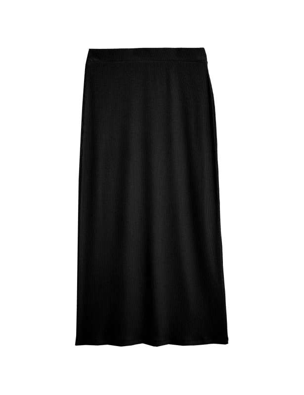 Cotton Blend Ribbed Midi Column Skirt