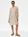 Cotton Rich Checked Mini Tiered Dress