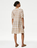 Cotton Rich Checked Mini Tiered Dress