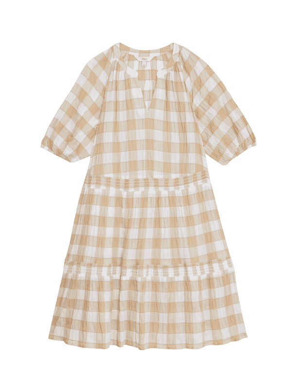 Cotton Rich Checked Mini Tiered Dress