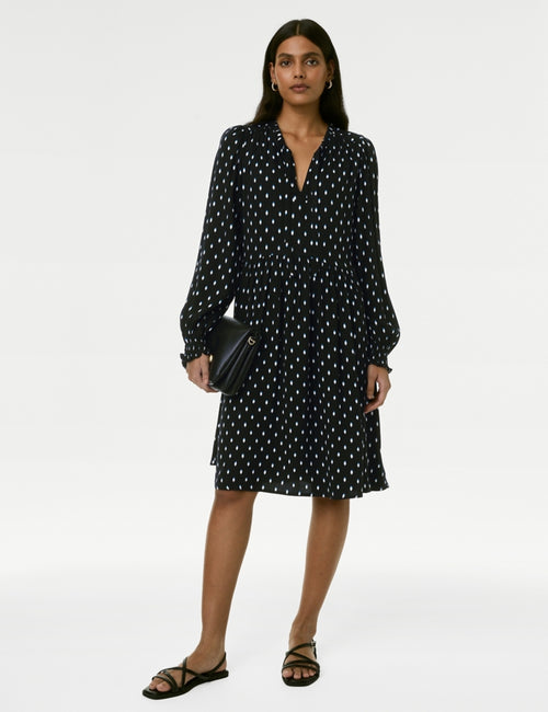 Printed Tie Neck Mini Relaxed Dress
