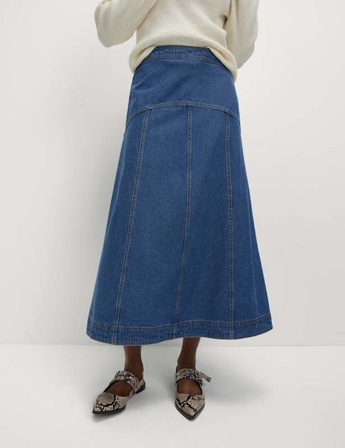 Denim Seam Detail Midi Skirt