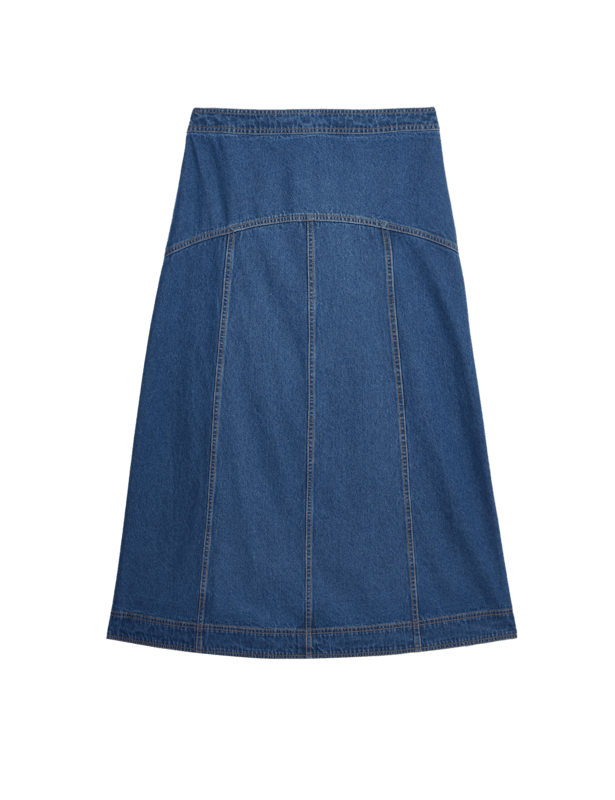 Denim Seam Detail Midi Skirt
