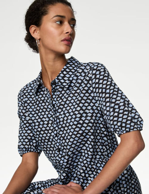 Pure Cotton Printed Midi Shirt Dress