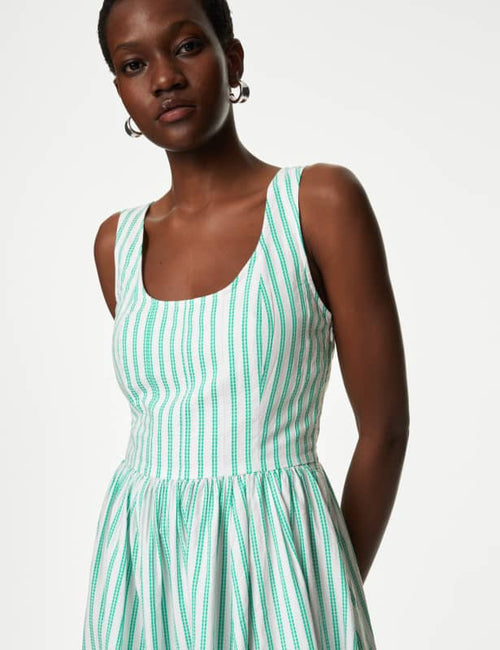 Pure Cotton Striped Midi Waisted Cami Dress