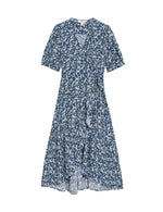 Printed V-Neck Midi Waisted Wrap Dress