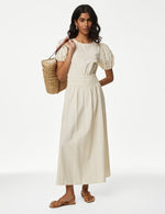 Pure Cotton Midi Shirred Waisted Dress