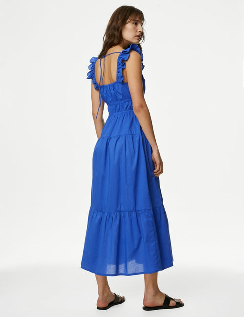 Pure Cotton Sweetheart Neckline Midi Dress