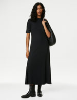 Jersey Ribbed Funnel Neck Maxi Column Dress