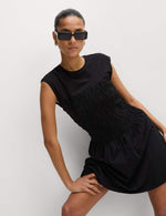 Pure Cotton Round Neck Mini Shirred Dress