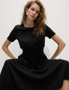 Pure Cotton Shirred Midi Waisted Dress