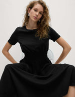 Pure Cotton Shirred Midi Waisted Dress