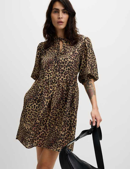 Lyocell Rich Leopard Print Mini Waisted Dress