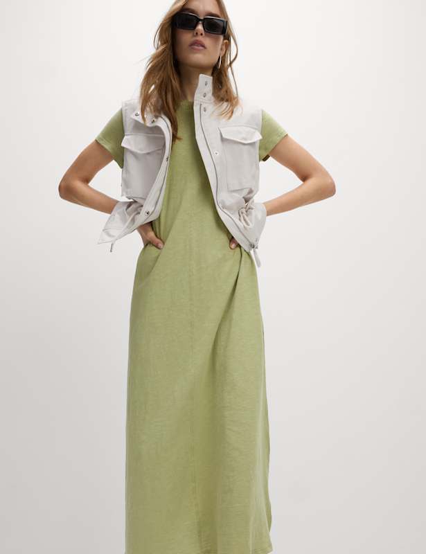 Pure Cotton Round Neck Midi T-Shirt Dress
