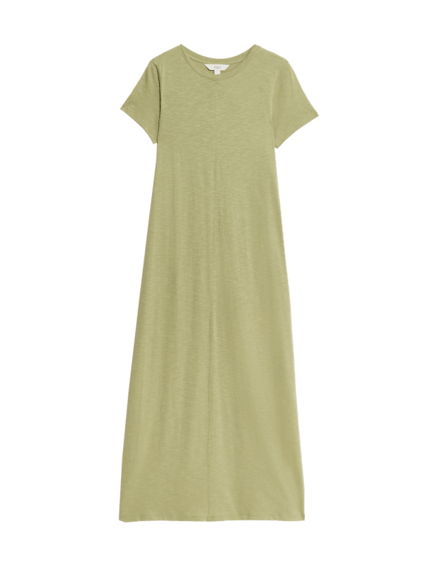 Pure Cotton Round Neck Midi T-Shirt Dress