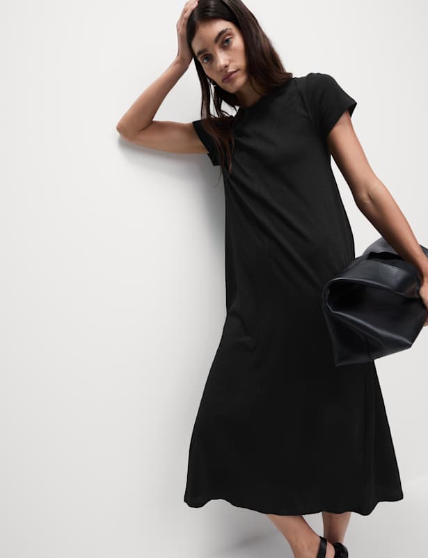 Pure Cotton Round Neck Midi T-Shirt Dress