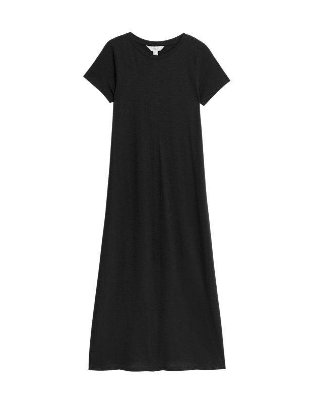 Pure Cotton Round Neck Midi T-Shirt Dress