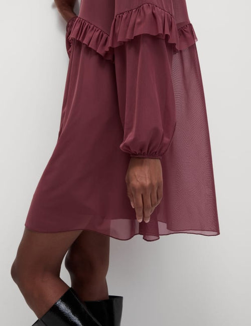 Mesh Jersey Ruffle Mini Relaxed Smock Dress