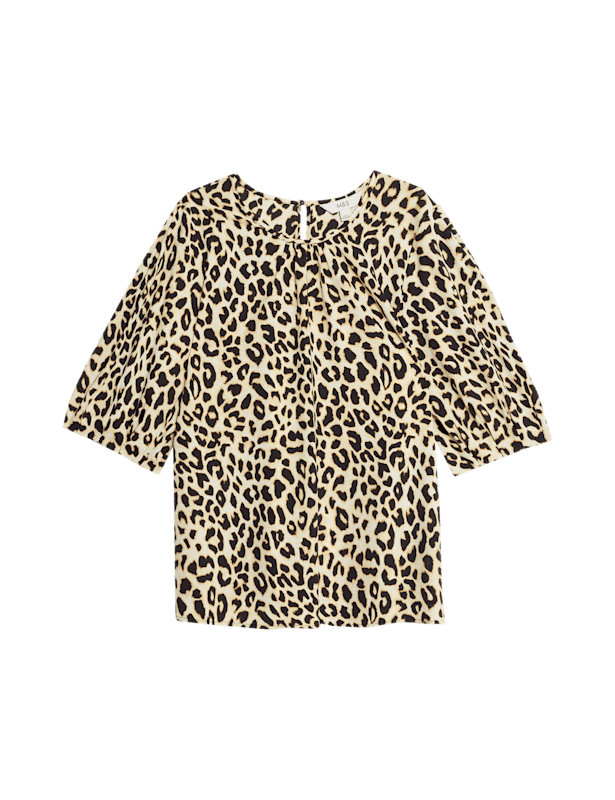 Animal Print Gathered Neck Top
