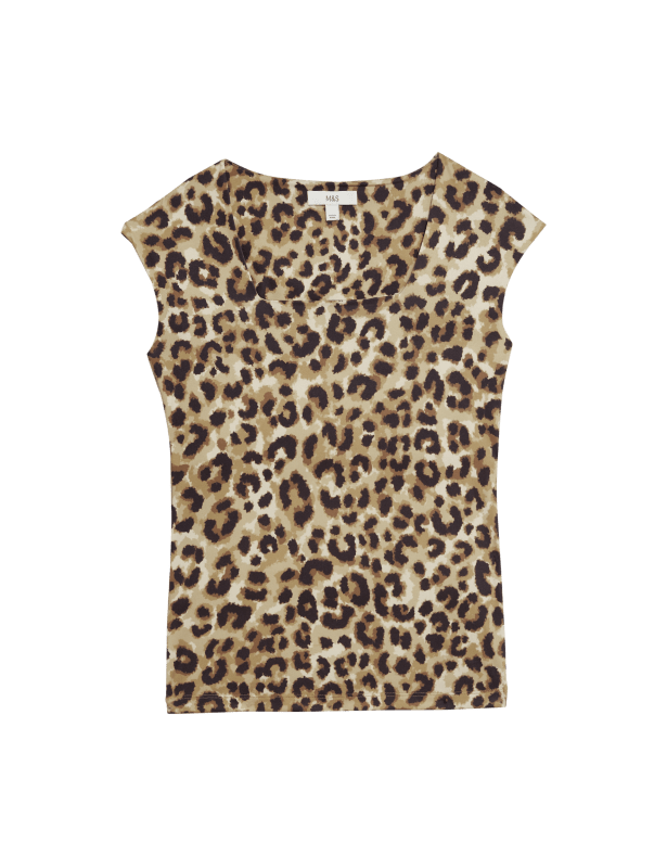 Animal Print Square Neck Top